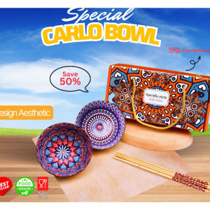 MANGKOK SOUVENIR KERAMIK MOTIF RANDOM - CARLA BOWL SET 2 PCS FREE SUMPIT - MANGKOK HAMPERS