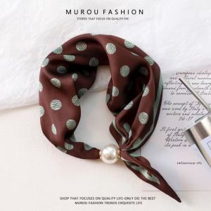 NEXTYOO Pearl Buckle Silk Scarf Breathable Printed ic Snap Scarf Lightweight Neck Scarf for Women Accessories