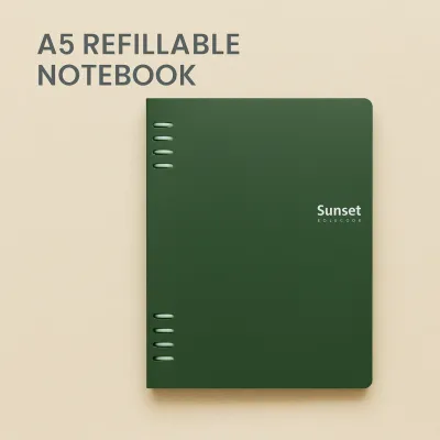 A5 Refillable Ring Binder Notebook – Minimalist Green Journal for Work Study & Writing | Includes Mental Reset QR Prompt