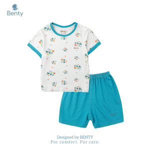 Bộ cộc tay cài vai BENTY họa tiết dễ thương bé traibé gái chất vải cao cấp bé mặc thoải mái