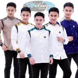 HILWA INDONESIA Baju Koko Pria Lengan Panjang Original HILWA COLLECTION Warna Biru Navy Motif Tanduk Rusa Bahan TOYOBO Premium Seragam Hadroh Azzahir Kemko Dewasa Terbaru 2022
