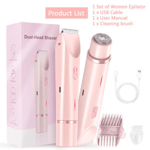 2 in 1 Dual-Head shaver for women Painless Bikini Trimmer Electric Razors for IPX7 Waterproof Easy Cleaning Cordless Body Shaver