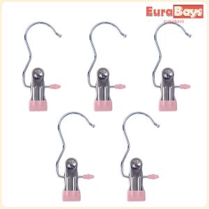 E.B. Windproof with Hook Clothes Drying Clips Clothes Drying Hanger Stainless Steel Anti-slip Clip 5pcs