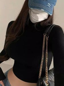 Turtleneck Long Sleeveless T Shirt Female Women Clothing 2026 Autumn Winter New Crop Top Tee Shirt Femme Fashion Korean Y2K Tops
