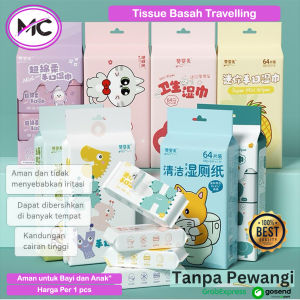 Tissu Basah Mini Karakter Wet Wipes Travelling Tissue Wajah Tangan Bayi Newborn Motif Lucu Portable Non Alkohol Viral