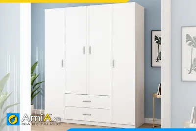 Mẫu tủ áo gỗ công nghiệp 4 cánh màu trắng cho không gian sang trọng
