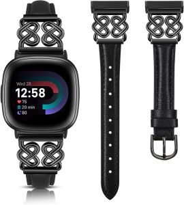 TOYOUTHS Leather Band Compatible with Fitbit Versa 4/3 & Sense 2/Sense Women Leather Strap with Celtic Heart Knot Buckle Elegant Dressy Jewelry Bracelet for Versa 4 Smartwatch