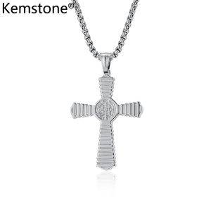 Kemstone Saint Benedicts Exorcist Stainless Steel Cross Pendant Necklace Mens Vintage Bodyguard Necklaces Jewelry