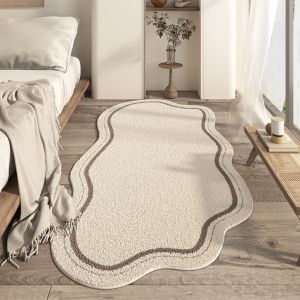 HUNIU HOUSE Phong cách kem Thảm phòng ngủ Mềm mại Tối giản Thảm cạnh giường Tấm lót bàn cà phê Không trượt Thảm trang trí sàn Phòng ngủ