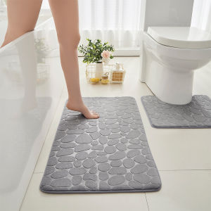 Goose Egg Stone Embossed Coral Plush Bathroom Two Piece Set Toilet Non Slip Floor Mat