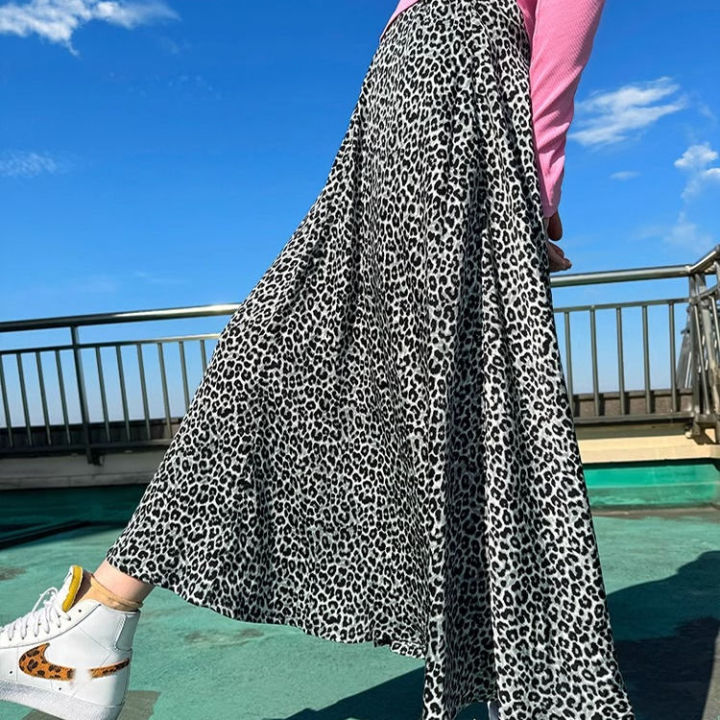 2024 Spring/Summer Black and White Leopard Pattern Long Skirt Women's ...