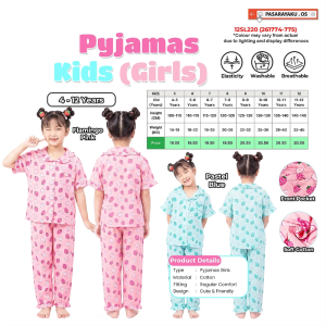 Kids Girls Pyjamas Set Soft Cotton Sleepwear Nightwear - 4 to 12 Years Old