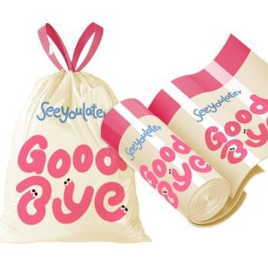 FLYING 50pcs Portable Drawstring Garbage Bag No Tearing Required Thickened Trash Bag Durable Large Capacity Plastic Bag for Bathroom Kitchen Bedroom