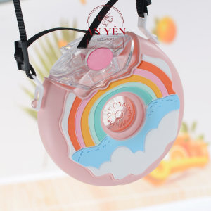 Quà Tặng Cho Bé Dịp 1/6 Bình Nước Hình Bánh Donut Dễ Thương Có Quai Xách Nắp Kín Cho Bé Đi Học