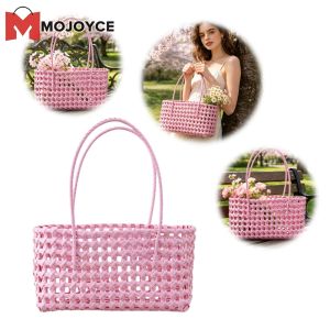 Lightweight Solid Color Woven Tote Bag for Women Crossbody Shoulder Bag with Comfortable Handle for Outdoor Use