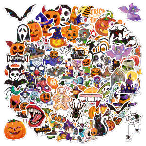 100PCS Holographic Halloween Stickers Bling Waterproof Party Decoration Favors Games Toys Gifts Party Supplies Laptop Luggage