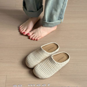 [Free Shipping] Cute Hello Soft Sole Sandals for Women Summer Breathable Slip-On Closed-Toe Slippers Lightweight Versatile Hollow Half-Closed Sandals