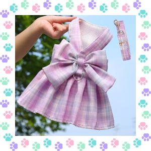 【Trusted】 Whisker New pet JK plaid skirt breast strap lead rope walk dog cat vest clothes Teddy Fart fight rope