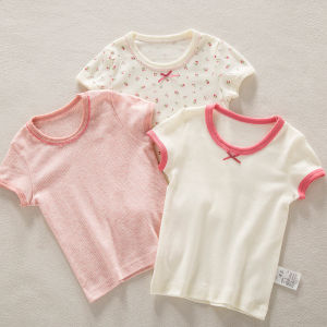 วินติน 3 เสื้อยืดแขนสั้นผ้าฝ้ายสำหรับเด็กผู้หญิง ระบายอากาศได้ 100% เสื้อตัวในสำหรับเด็ก เสื้อบางสำหรับเด็กผู้หญิง