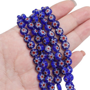 8mm Flat Round Flower Patterns Millefiori Lampwork Glazed Glass Loose Spacer Crafts Beads for DIY Handmade Bracelet Necklace Keychain Jewelry Making Accessories