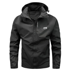 JEEP SPIRIT Outdoor mens trench coat fashion waterproof hooded long sleeved jacket