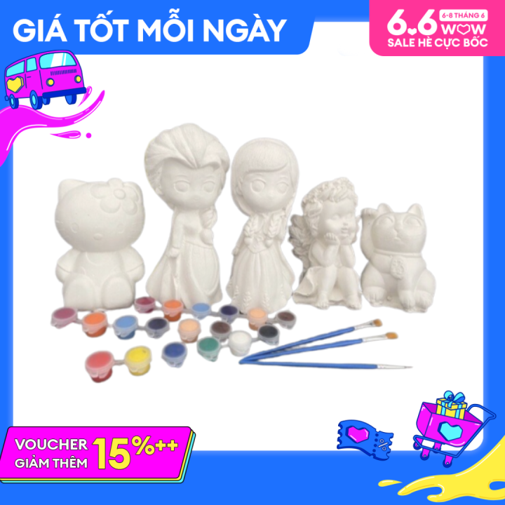 [Tặng màu & cọ] Tượng thạch cao size lớn 15 - 22cm tượng công chúa Elsa ...