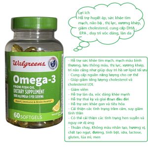 Dầu cá Walgreens Omega 3 FROM FISH OIL DIETARY SUPPLEMENT 1000mg 60 softgels hỗ trợ sức khỏe vóc dáng làn da của Mỹ