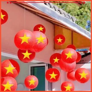 [2/9] Lồng Đèn Đỏ Sao Vàng Trang Trí Tết 30/4 Chống Nước Kèm Đèn LED Decor Quán Cafe  Trà sữa Quầy thu ngân
