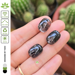 Q2587 Charm lu thống bầu Thạch Anh Tóc Đen size trung 10x16mm sẵn lỗ 2li nhiều tinh thể tóc hợp Thủy & Mộc - Phong Thủy TUDO