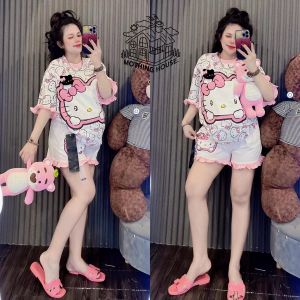 New Plus Size Cartoon Character Print Terno Set with Shorts and Blouse for Women