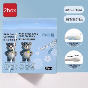 Dorisna 100Pcs Sticky Cotton Swab Baby Ear Pick Soft Double-end Ear Cleaning Tool