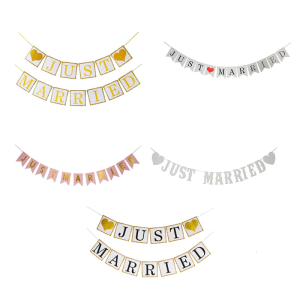 Vintage Wedding Bunting Banners Just Married Bridal Shower Photo Booth Party Decoration Premium Paper Supplies
