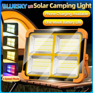 1000w LED Solar Flood Light 4 Modes Rechargeable Battery Waterproof Outdoor Camping Work Light Solar-Powered Emergency Power Bank