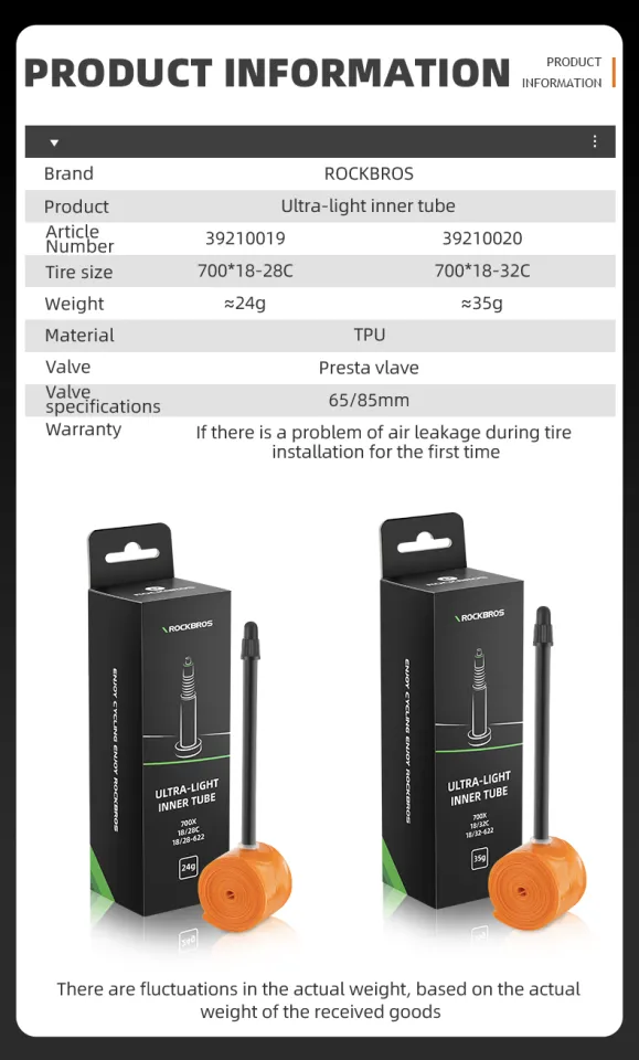 Camera D'aria ROCKBROS TPU Ultraleggera 700C - 24g/35g Valvola Presta - Arancione