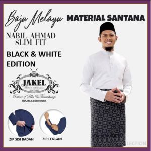 [BLACK/WHITE SET] Baju Melayu Nabil Ahmad 2022 SANTANA by JAKEL Baju Melayu Raya Cekak Musang Slim Fit Free Butang Baju dan Samping