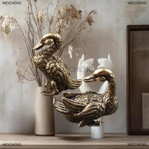 [COD] WEICHENG Vintage Howling Duck Ornament Solid Copper Figurines Feng Shui Collection Statue Desktop Tea Pet Home Decor