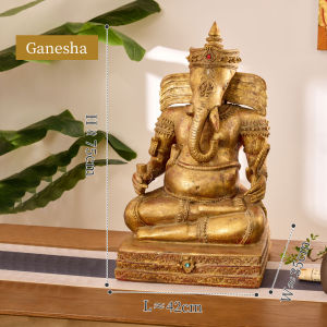 พระพิฆเนศแกะสลักไม้ ช้างมงคล ของตกแต่งสไตล์เอเชีย งานหัตถกรรม เสริมโชคลาภ ของขวัญเปิดร้าน