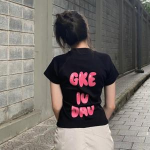 Áo thun nữ ôm body áo baby tee in chữ GKE IU DAU áo phông chất liệu thun cotton freesize co giãn tốt - Life Style 4U