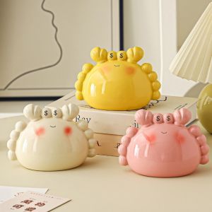 GRACE Large Capacity Cartoon Crab Money Box Kawaii Ceramics Piggy Bank Animal Figurines Cute Style Money Boxes Children Use