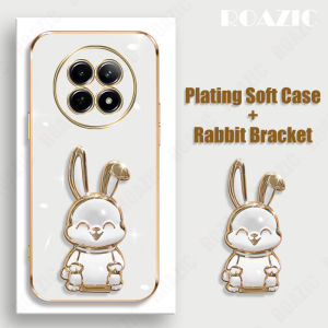 Roazic mạ điện trường hợp cho Realme 12 5G/Realme 12x5g với dễ thương gấp thỏ Khung ốp lưng TPU mềm Bìa đứng Ốp chống sốc C04-2