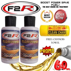 F2R Engine Treatment (2 Bottles of 60ml) for Gasoline or Diesel Engine Oil with Chamois Towel