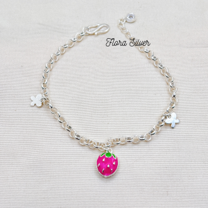 FLORA 0715L - Lắc tay bạc ta hình quả dâu tây màu hồng dành cho bé gái