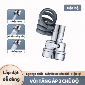 Đầu Vòi Nước Bồn Rửa Bát 4 Chế Độ Xoay 360 độ Tăng Áp Lực Nước