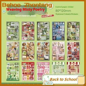 Behoo 30Sheets Kawaii Japanese Showa Style Cuisine Dessert Glitter Film Sticker Book DIY Handmade Scrapbook Aesthetic Stationery