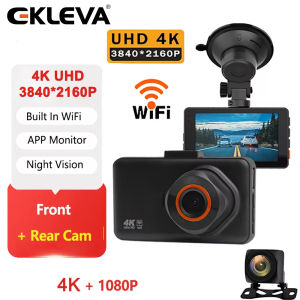 EKLEVA 4K WiFi Dash Cam for Cars Front and Rear Dual Lens Auto Dashcam Time-lapse Video Built-in Wifi Support 24H Parking Monitor