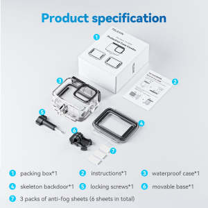 TELESIN underwater Protective Waterproof Diving Case Set with skeleton backdoor for GoPro 9/10/11/12