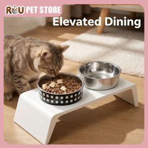 Elevated Double Pet Bowl Neck Protection Non-slip Stainless Steel Feeder For Small Medium Cats Dogs