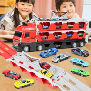 Đồ Chơi Ô Tô 3 Tầng Xe Tải Chở Hàng Dài 2 Biến Hình Thành Đường Đua Khủng Long Kèm 8 Xe Đồ Chơi Đua Xe
