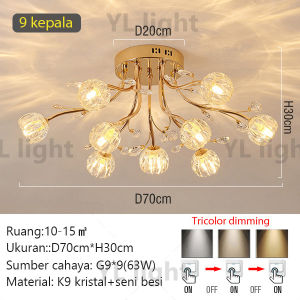 LED Nordic ruang tamu lampu kristal emas Eropa modern ruang makan lampu kamar tidur lampu hias toko lampu 65