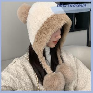 Ditur Fluffy sang trọng phụ nữ Beanie cap mùa đông ấm áp lớn Pompom dệt kim tai bảo vệ hat Windproof tuyết trượt tuyết nữ earmuffs mũ